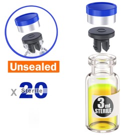 Sterile Empty Vials with Separate Rubber Stopper and Burr-Free Aluminum Plastics Cap,Need to Crimped with Pliers Individually Packaged 20pcs by ZHANXUBIO (3ml)