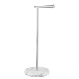 Toilet Paper Holder Free Standing with Natural Marble Base, 26" Height Floor Free Standing Toilet Paper Holder Brushed Nickel