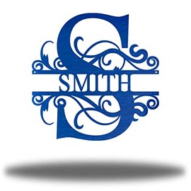 Riverside Designs Swirl Split Letter Monogram Metal Wall Art Steel Decor (30", Blue)