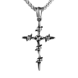 HZMAN Stainless Steel Nail Cross Necklace for Men Gothic Pendant 22+2 Inch Chain