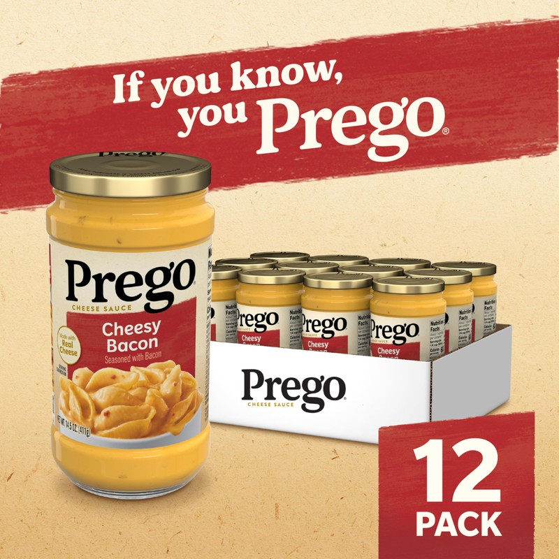 Prego Cheesy Bacon Cheddar Cheese Sauce, 14.5 oz Jar, 12