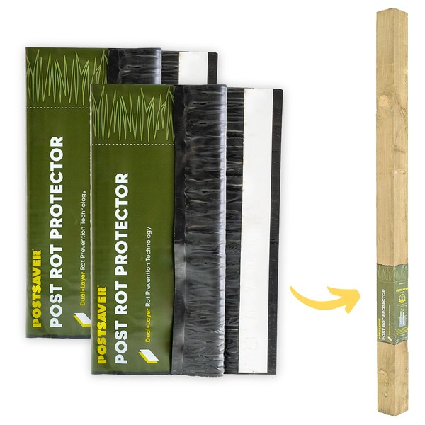 Postsaver Pro-Wrap Large | Wood Protector | Postsaver Sleeves with Dual-Layer Rot Protector | Fence Protector | 20-Year Guarantee | Fits 5x5” to 6x6" Square and 6” to 7" Round Posts | Pack of 2