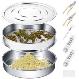 Yaocom 9 Pcs Trim Tray Kit Stainless Steel Trimming Tray with 150 Micrometer Fine Mesh Screen, Bottom Harvest Trim Bin, Trimming Scissors, Mini Hygrometers Magnifying Plastic Scraper and Brush