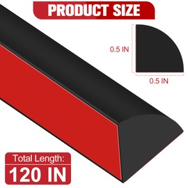 ToLanbbt Flexible Quarter Round Molding, 120 Inch Peel and Stick Rubber Trim, Double-Sided Self Adhesive Bendable Edge Molding for Floor, Bathroom, Kitchen, Countertop, 1/2” W x 1/2” H, Black