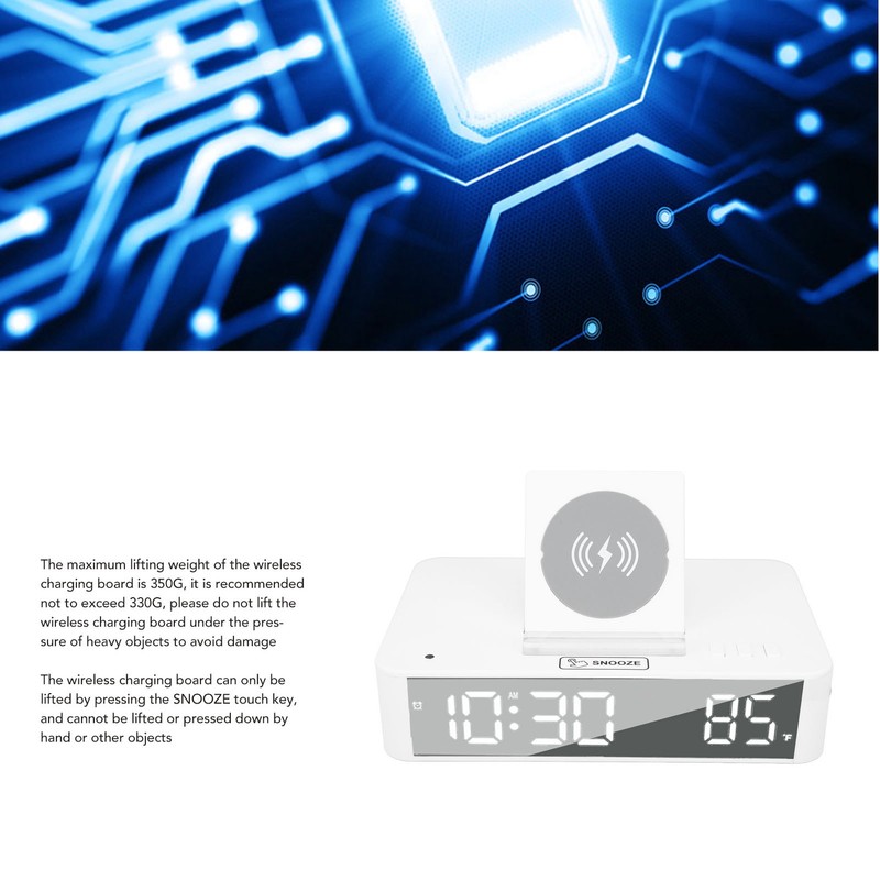 10W Digital Alarm Clock One Button Lifting LED Mirror Electronic