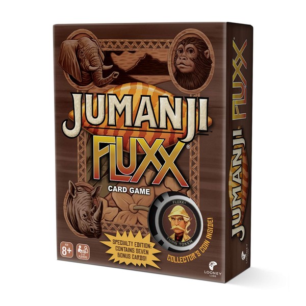 LOONEY LABS Jumanji Fluxx Card Game - Best Jumanji Game Fun Family Games for Kids and Adults Deluxe Card Games Jumanji Board Game Party Games Kid Teens Adult 2-6 Player Games Ages 8+ Specialty Edition