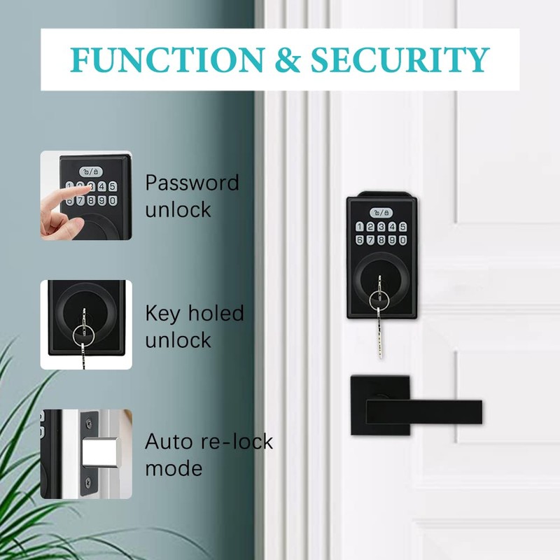 Keyless Entry Door Lock with 2 Handles, Electronic Keypad Deadbolt