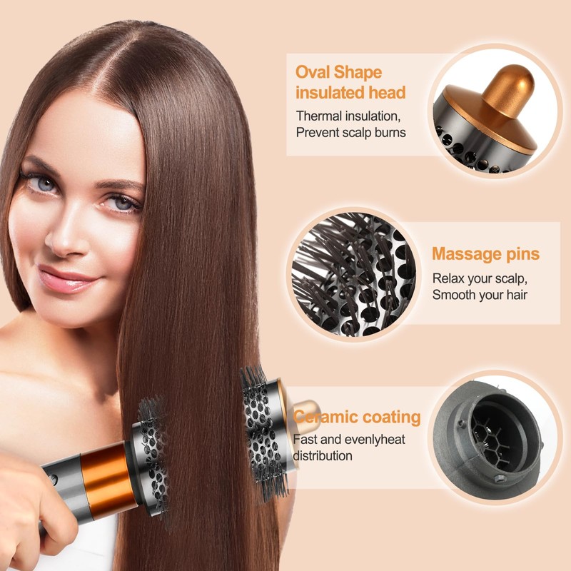 Large Round Volumizing Brush for Airwrap Attachments,Bigger Oval Round Brush