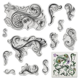 Wave Clear Stamps for Card Making, Flower Lace Frame Clear Rubber Stamps for Holiday Card Making Decoration DIY Scrapbooking Silicone Transparent Seal Stamps Embossing Album Decor Craft