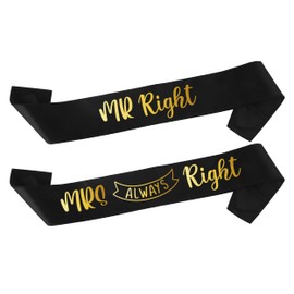 Mr. and Mrs Right Sash Set - Wedding Party Sash Set, Wedding Engagement Gifts Accessories for Husband Wife Newlywed Couples Bride Groom Anniversary Ideal for Couples, Wedding Anniversary, Engagement