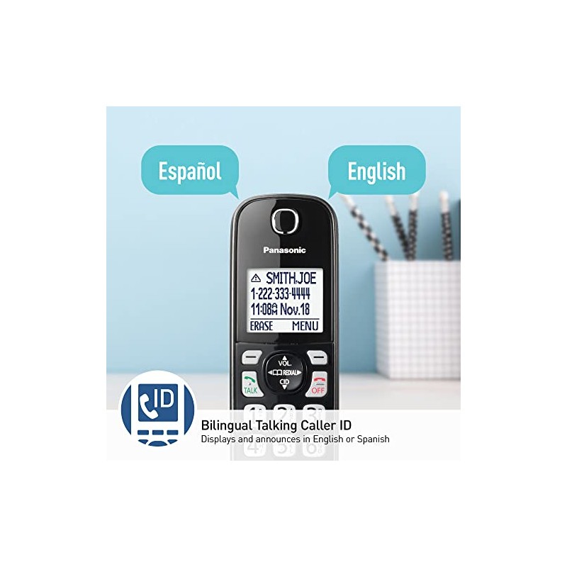 Panasonic Cordless Phone with Answering Machine, Advanced Call Block, Bilingual