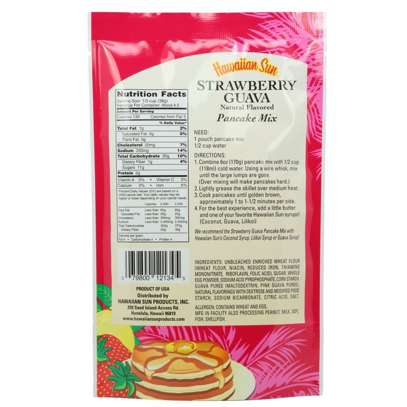 Hawaiian Sun Strawberry Guava Pancake Mix 6 Ounce Bag -