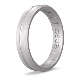 Enso Rings Thin Contour Silicone Ring – Stackable Multi Color Unisex Wedding Engagement Band – Thin Minimalist Band – 4.70mm, 1.83mm Thick (Silver, 7)
