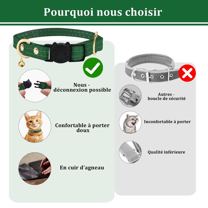 Qianruida Leather Cat Collar Quick Release Kitten Collar Cat Collars