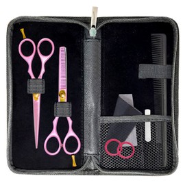 YNR Professional Hairdressing Scissors Set (5.5 Inch) Hair Cutting Scissor & Thinning Scissor Comb with Case Pink – Perfect for Men, Women, Children, and Adults