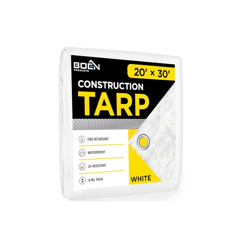 Fire Retardant Construction tarp with Reinforced Corners, Waterproof, UV Resistant