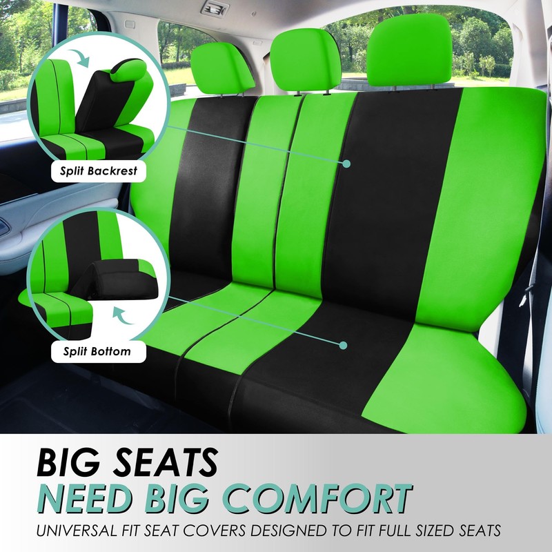 Automotive Seat Covers Green Universal Fit Combo Set with Steering
