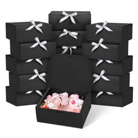 WLUSEAXI 15Pack Gift Boxes with Lids for Presents, 10x8x4 Inch Groomsmen Proposal Box, Black Gift Box with Ribbon for Bride Shower, Birthday, Wedding, Party, Graduation Gift…