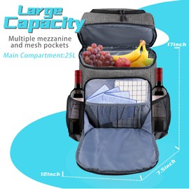 BAGLHER Lightweight Insulated Cooler Backpack - 30 Cans, Leak-Proof for Lunch, Picnic, Hiking, Camping, Beach, Park, Day Trips - Grey