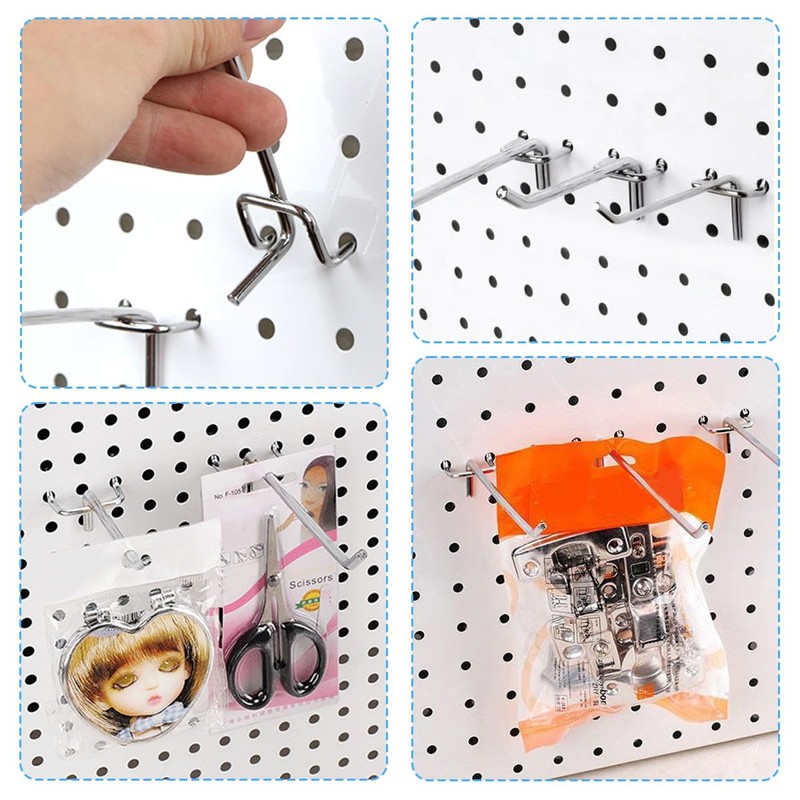 Pack of 50 Perforated Wall Hooks, Stainless Steel Pegboard Hooks,