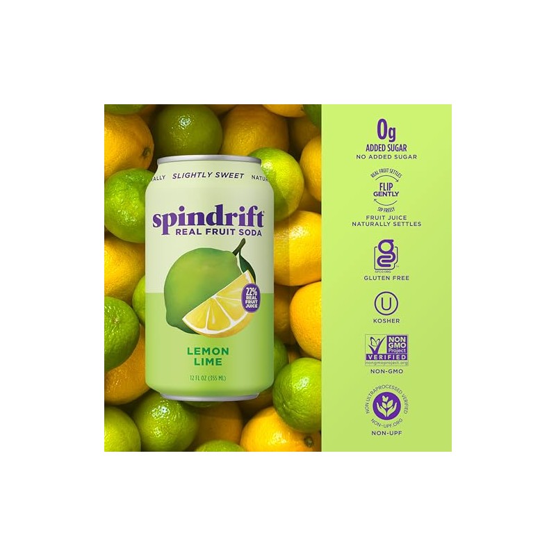 Spindrift "Lemon Lime" Soda, Made with Real Squeezed Fruit, Pack
