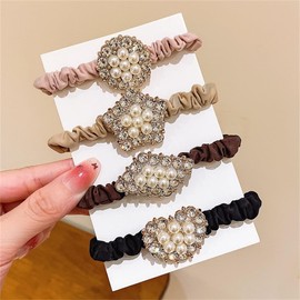 Dulraxin Hair Rubber Stylish Pearl Scrunchie Set of 4 Hair Elastic Women Hair Accessories Fashion Office High Elasticity Simple Trend Small Accessory Simple Cute Rubber Women's Commuting to Work Adult