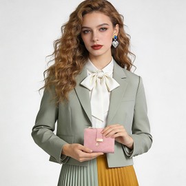 Pomelo Best Wallet Women Large Capacity Bifold Wallets for Women Credit Card Holder 8 Card Slots with 2 ID Window Zipper Coin Pocket Rose