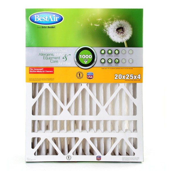BestAir HW2025-8R Air Cleaning Furnace Filter, MERV 8, Removes Allergens & Contaminants, for Honeywell Models, 20" x 25" x 4", Single Pack