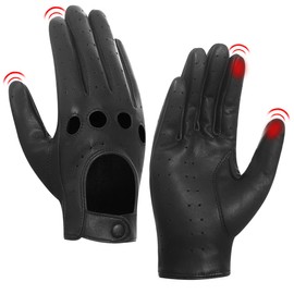 Harssidanzar Women's Leather Driving Gloves, Summer Leather Touchscreen Driving Gloves, Unlined, Lambskin Gloves, Women's Leather Gloves GL009EUA,Black, M