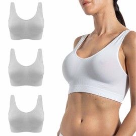 Risalti Women's Bra Without Underwire Bamboo Wide Shoulder Pack of 3 - Women's Bra Light Support, Soft Than Bustier Women's Cotton, Bra Without Underwire, Bralette Women, Seamless Bra - Made in Italy