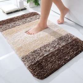 OLANLY Luxury Microfiber Bath Mat, Extra Soft and Absorbent Bathroom Mat, Non-Slip Plush Shaggy Bathroom Rug, Machine Wash Dry, Bath Rugs for Bathroom Floor, Tub and Shower, 16x24, Brown