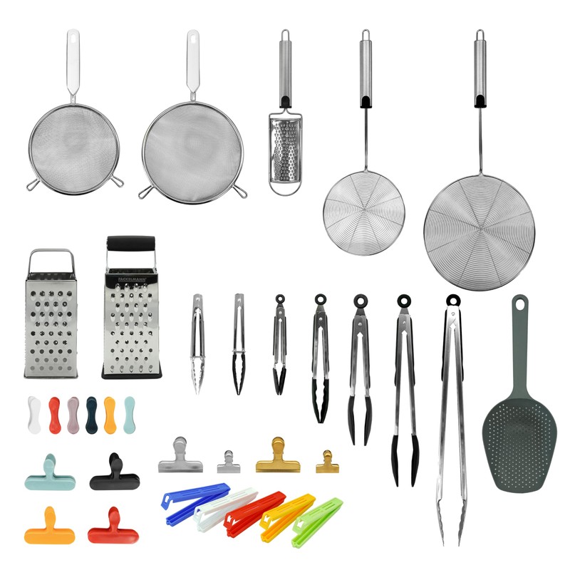 Fackelmann Stainless Steel Kitchen Tongs, Set of 3 with Locking