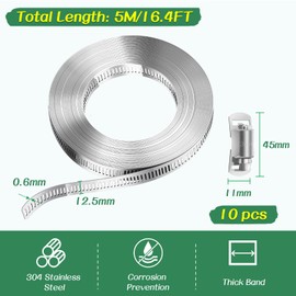 Bolatus 5 m Hose Clamps 304 Stainless Steel DIY Clamps Hose Clamp Adjustable Stainless Steel Hose Clips with 12 Fixings Screw Clamp for Water Pipe, House Gas Pipe, Cooler