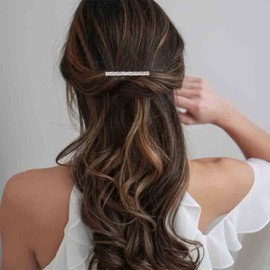 Yheakne Boho Crystal Hair Clip Pen Silver CZ Bar Hair Clip Barrette Vintage Hair Clip Pins Decorative Hair Clip Rhinestone Bar Hair Clip Shiny Bridal Hair Accessories for Women and Girls (Silver A)