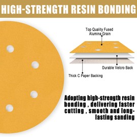 6 Inch - 6 Hole Hook and Loop Sanding Discs 220 Grit, Random Orbital Sandpaper for Automotive and Woodworking - 100 Pack