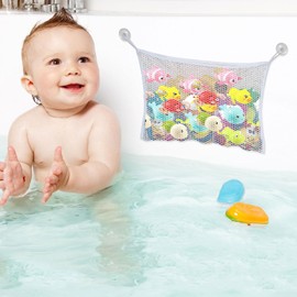 Bath Toy Storage Organiser,1PCS Bath Net for Toys,Fold-Able Bath Toy Storage Net,Bath Toy Net,Bath Toy Holder,Bath Toy Tidy with 2 Suction Cups for Mesh Bath,Keep Bathtub Water Mold Free,Transparent