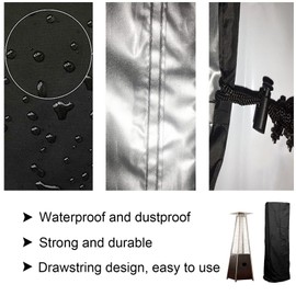 Dynaeuty Heater Cover Protective Cover for Patio Heater, 221 x 61 x 53 cm, Weather Protective Cover with Long Zip, Oxford Fabric, Waterproof, Windproof, Heater Cover - Black