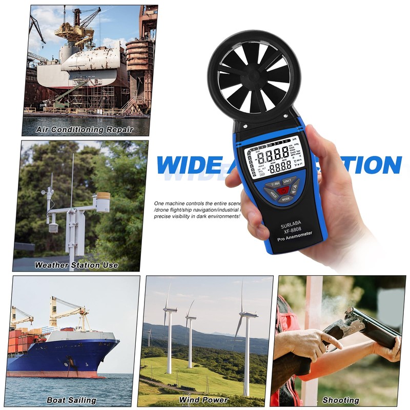 SURLABA Anemometer Handheld, Digital Wind Speed Meter with Temperature &