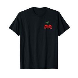 Cute Cherry Skull Emblem Scary Red Skulls Black Background T-Shirt