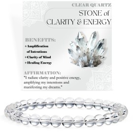 Clear Quartz - Clarity & Energy - Crystal Bracelet for Women 6mm Beaded Semi Precious Natural Stone Stretch Elastic Jewelry Yoga Gifts