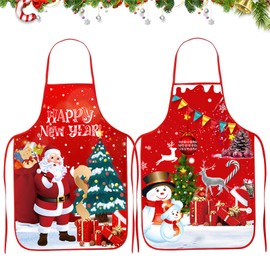 Dwafill Pack of 2 Christmas Aprons, Red Christmas Apron, Cartoon Christmas Apron, Santa Claus Christmas Tree Merry Christmas Dinner Party Kitchen Cooking Apron, red
