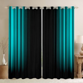 Geometric Abstract Ombre Window Curtains for Bedroom Living Room Kids Teens Teal and Black Striped Curtains Decor Modern Fashion Window Drapes Treatments 42W X 63L,2 Panels
