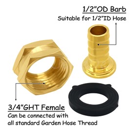 Uenede 2PCS Brass 1/2" Barb x 3/4"GHT Female Garden Hose End Connector Splicer Mender Repair Fitting Include Clamps