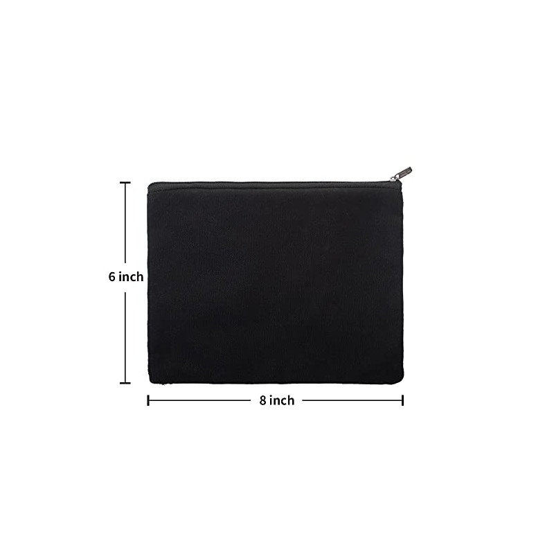 Aspire 6-Pack Black 12oz Cotton Canvas Zipper Bags Pen/Pencil Cases