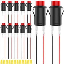 MKBKLLJY Momentary Red Mini Push Button Switch AC 250V/1.5A 125V/3A SPST 2Pin Snap-in Design Micro Round Switch with Terminal Wires and Wiring Cap for Car Boat PC Table Lamp Pack of 12