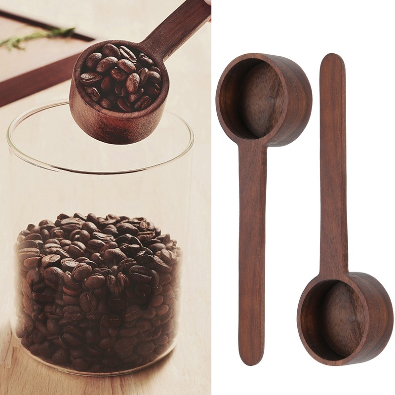 2Pcs Walnut Coffee Bean Measuring Spoon Food Grade Salt Spoon