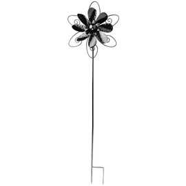 Ideen mit Herz Metal Windmill | for the Garden | Black | Wind Chime | Garden Decoration | Ideal for Painting and Further Decorating (Design 2 | Diameter 29 cm | Height 107 cm)