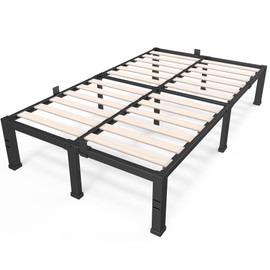 ROIL 14 inch King Bed Frames Wood with Wooden Slats - 3500lbs Heavy Duty No Box Spring Needed Metal Platform, Mattress Stoppers Iron Noise Free Bedframe, Headboard Hole Underneath Storage