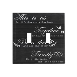 Family Home Bless Quote Motto 2 Gang Mid Size Double Toggle Outlet Light Switch Cover Wall Plate Electrical Faceplate Decorative Dual Device Switchplate