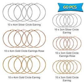 60pcs Earrings Beading Hoop Earring Finding Round Beading Hoop Open Beading Hoop for Jewelry Making DIY Crafts Art Creation Girl Gift Wedding Party Favor